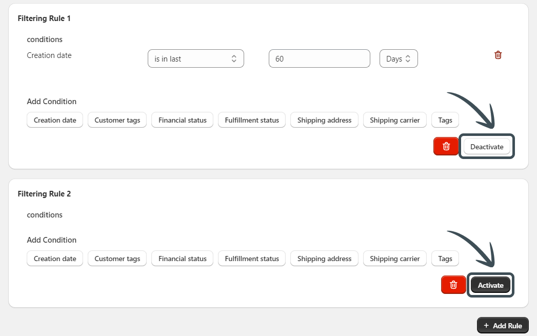 Filtering & Grouping Settings User Defined Empty Rule