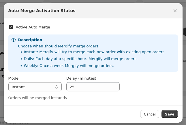 Auto Merge Instant settings