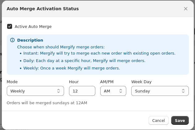 Auto Merge Weekly settings