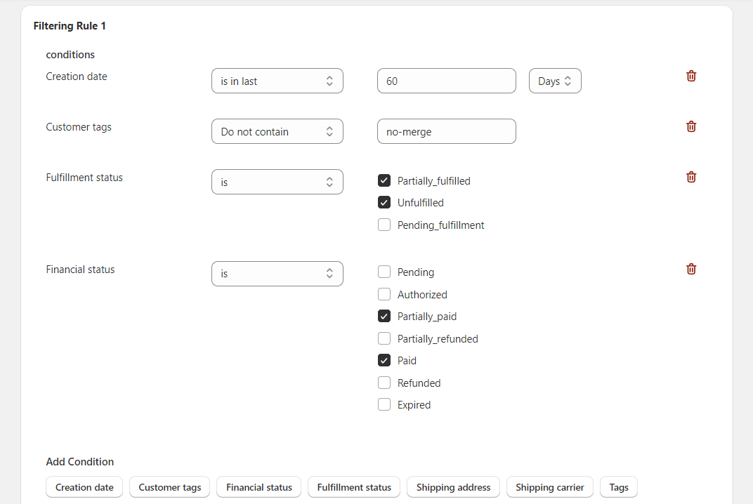 Filtering Default Conditions