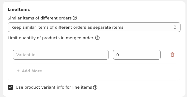 Merged Order Settings LineItems