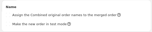 Merged Order Settings Name