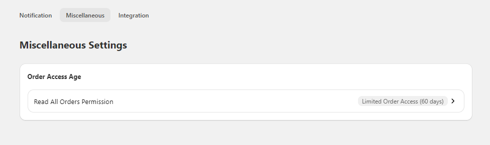 Miscellaneous settings, read old orders permission